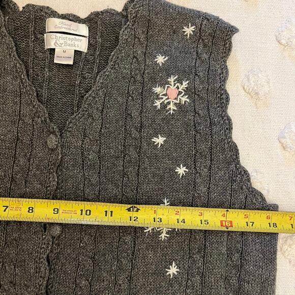 Vintage Y2K Hand Embroidered Knit Sweater Vest Snowflake Hearts Women’s Size M - Picture 7 of 7